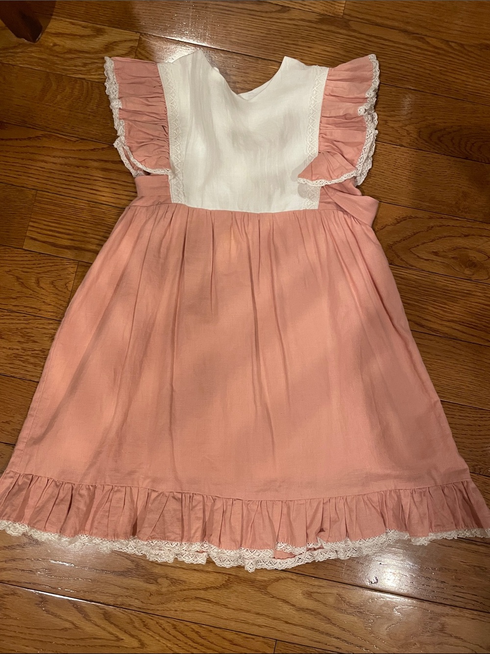 Little Girls Pink and White Ruffle Trim Formal Dress